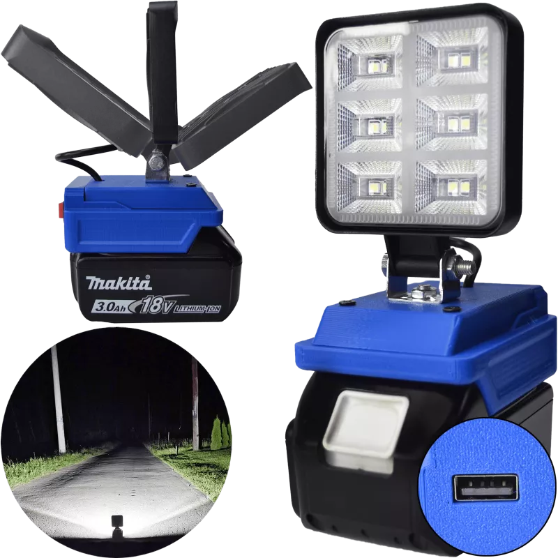 Lampa Do Baterii Makita 18V LED Halogen Roboczy + USB - Niebieski