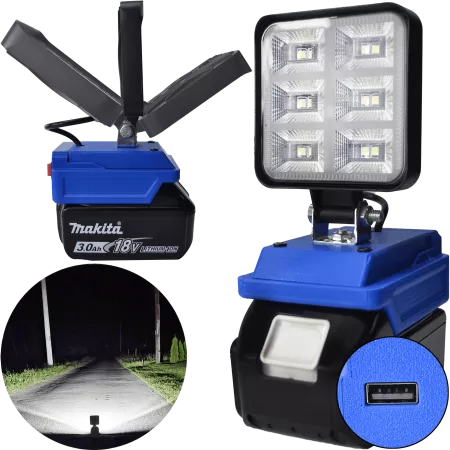 MAKITA 18V LED HALOGÉNOVÁ PRACOVNÁ BATÉRIOVÁ LAMPA + USB - Niebieski MAKITA 18V LED HALOGÉNOVÁ PRACOVNÁ BATÉRIOVÁ LAMPA + USB - Niebieski