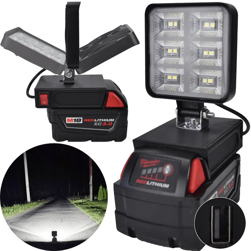 Lampa Do Baterii Milwaukee M18 18V LED Halogen Roboczy + USB - Czarny
