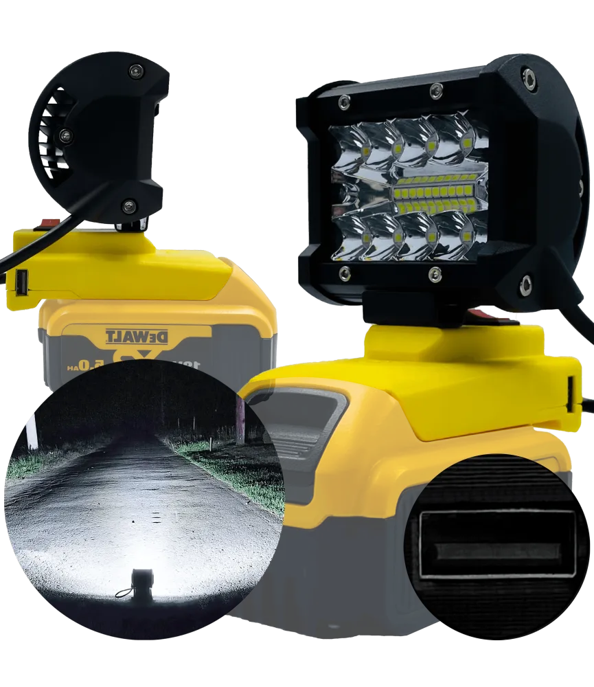 Lampa Do DeWalt 18V Halogen Roboczy LED Max + USB - Żółty