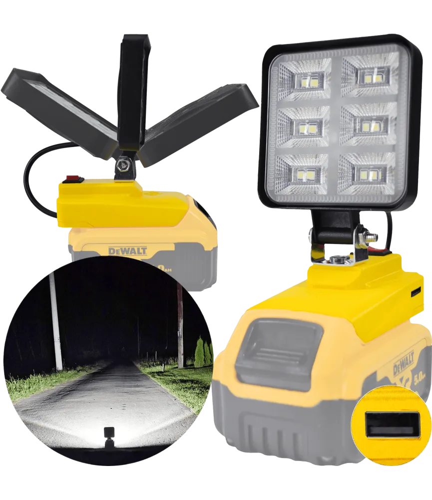 LAMPA DO BATERII DEWALT 18V LED HALOGEN ROBOCZY + USB 
