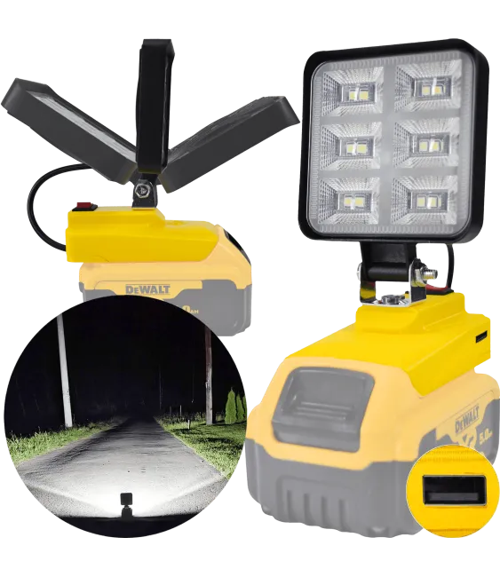 LAMPA DO BATERII DEWALT 18V LED HALOGEN ROBOCZY + USB 