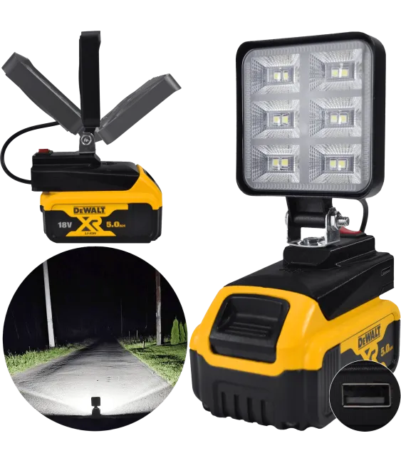 LAMPA DO BATERII DEWALT 18V LED HALOGEN ROBOCZY + USB 