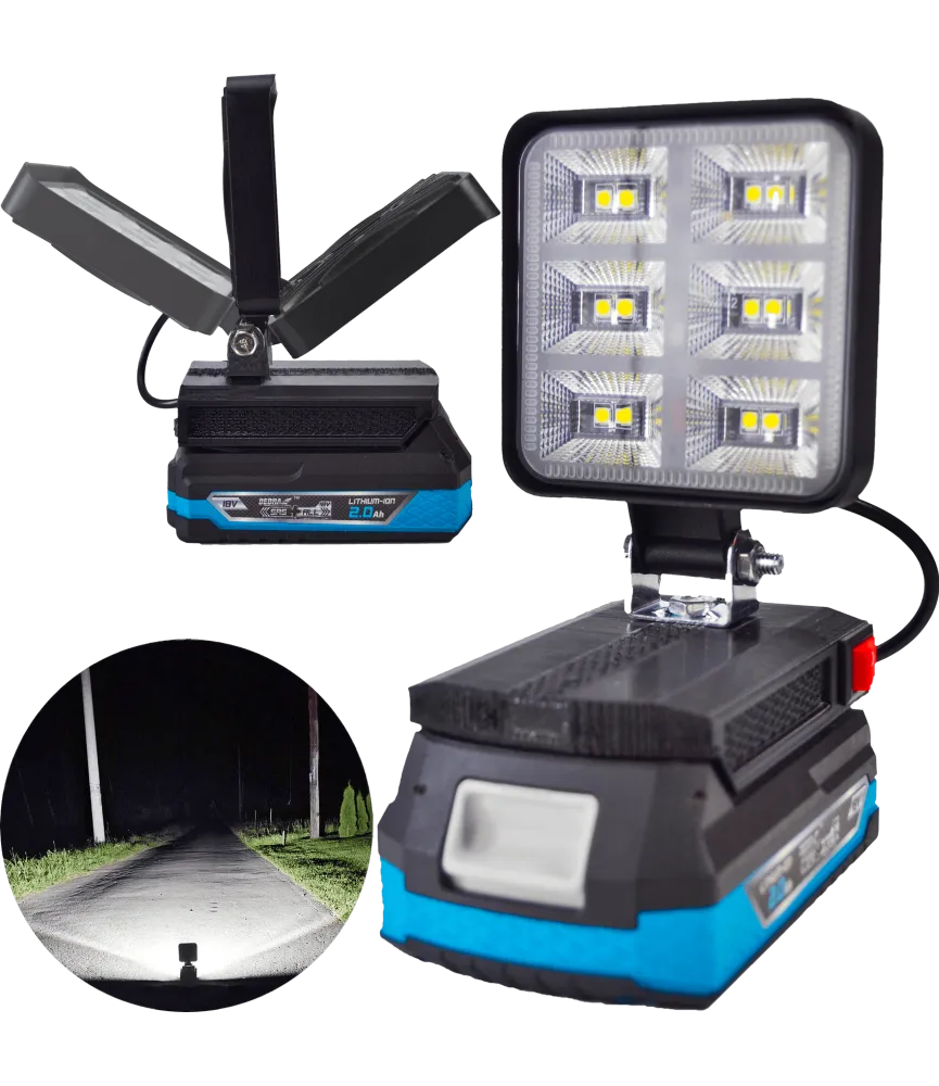 Lampa Do Baterii Dedra 18V SAS+ LED Halogen Roboczy - Czarny