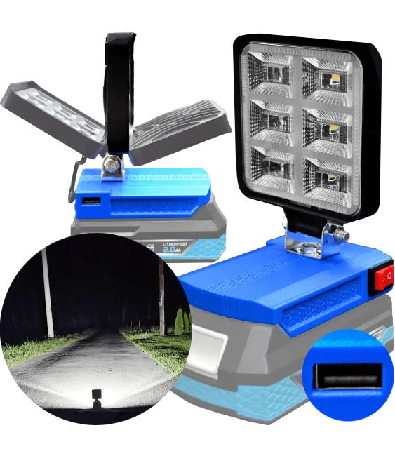 Lampa Do Baterii Dedra 18V SAS+ LED Halogen Roboczy + USB - Niebieski