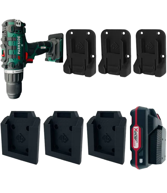 Zestaw UCHWYTÓW 3x narzędzie 3x bateria PARKSIDE v20 