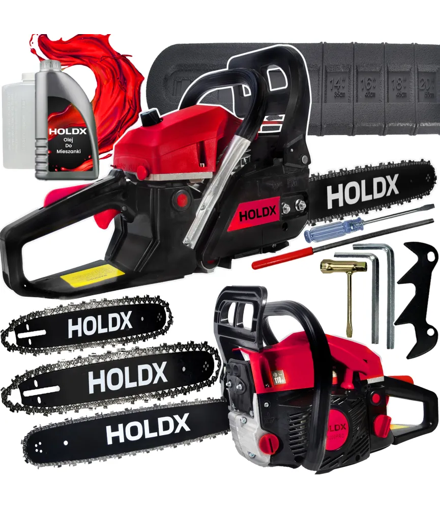 PIŁA ŁAŃCUCHOWA HOLDX 52CC Z PROWADNICAMI 18" i 20" DO LASU OGRODU MOCNA 