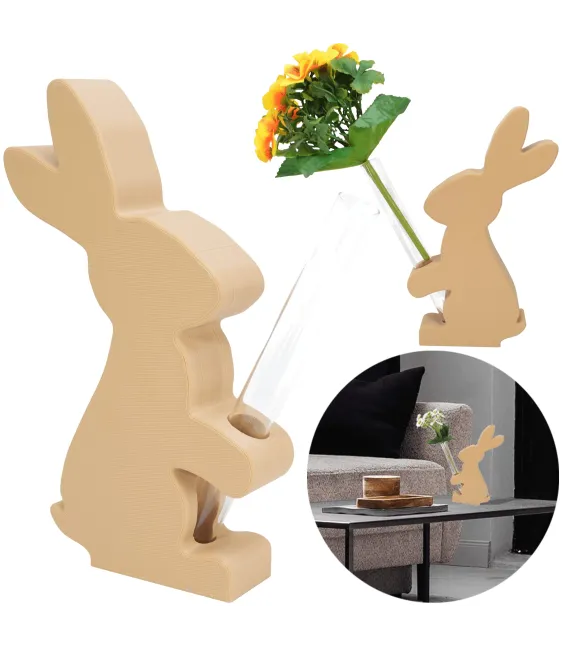 FIGURKA ZAJĄC WIELKANOCNY Z FIOLKĄ NA KWIATY 24CM BEŻOWY NOWOCZESNY DESIGN WAZON 