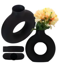 WAZON NA TRAWĘ PAMPASOWĄ Z DZIURĄ BOHO NIETŁUKĄCY DEKORACJA DO SALONU 16 CM CZARNY 