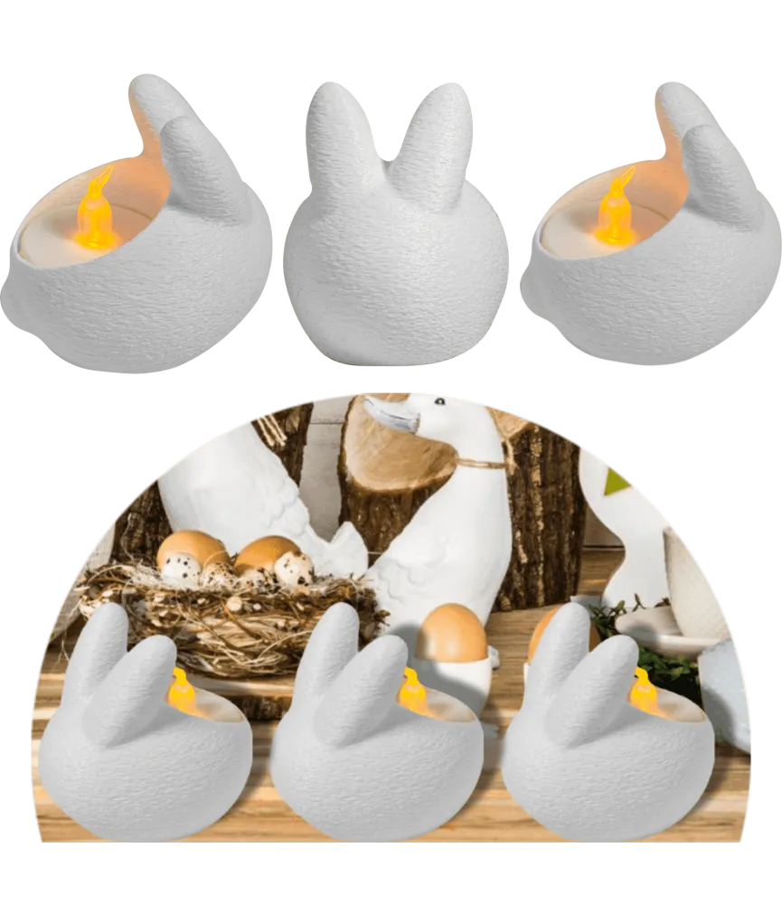 ZESTAW WIELKANOCNE KRÓLIKI ŚWIECZKI LED WIELKANOCNE OZDOBY 3 BIAŁE 