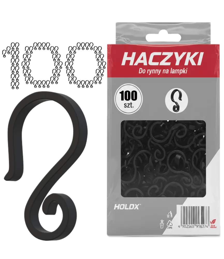 HACZYKI DO RYNNY NA LAMPKI I OZDOBY ŚWIĄTECZNE CZARNE 4,4x2,5CM 100szt.